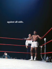 Against All Odds boxing artwork with white lettering and red ring ropes