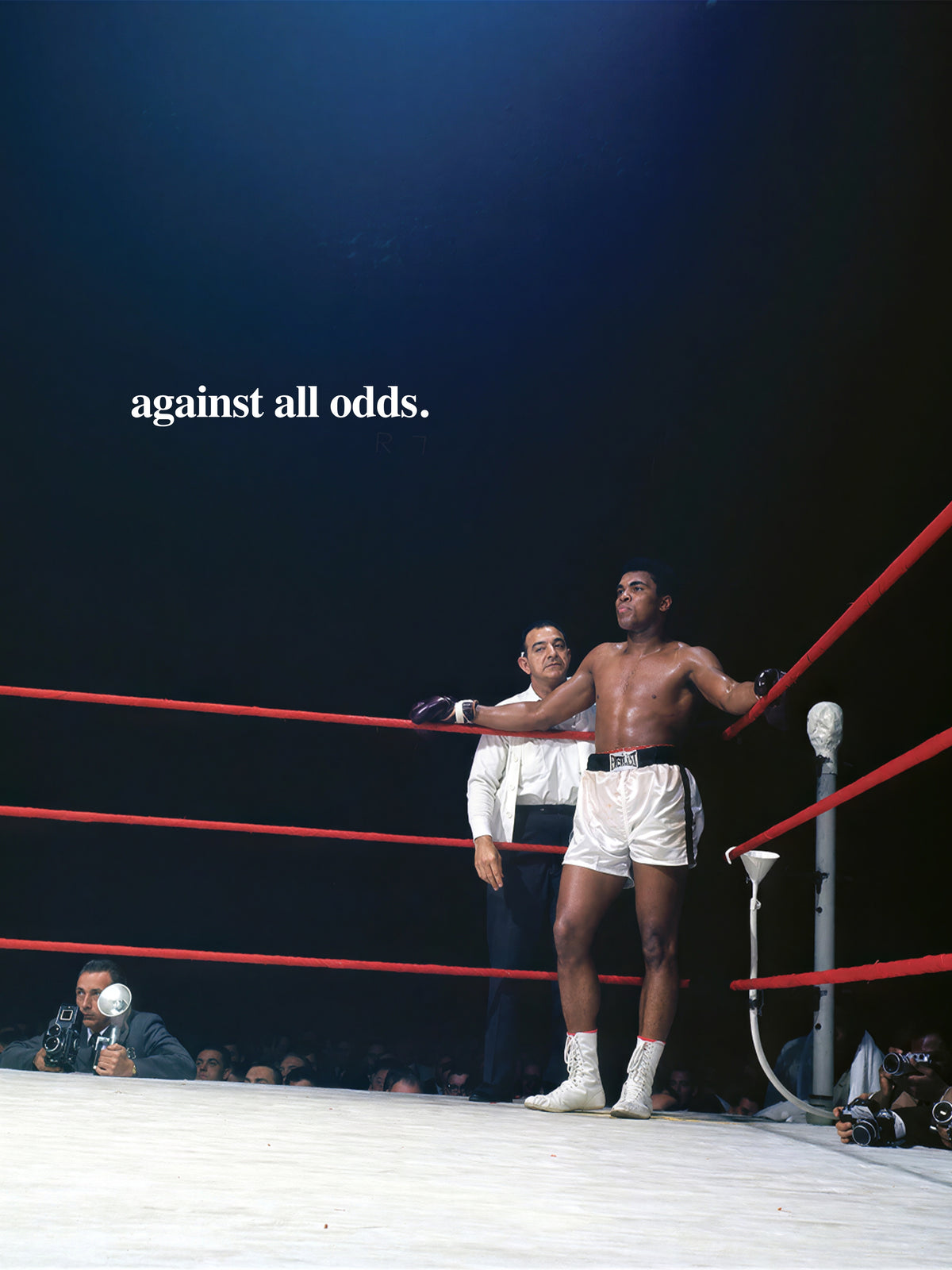 Against All Odds boxing artwork with white lettering and red ring ropes