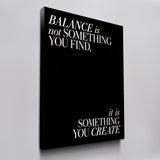 Balance quote wall art on canvas, angled view