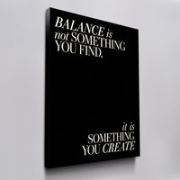Balance quote wall art on canvas, angled view