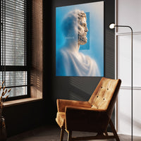 Clarity Within wall art above a wooden lounge chair in a dark room