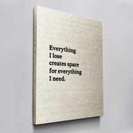 Everything I Lose quote wall art on canvas, angled view