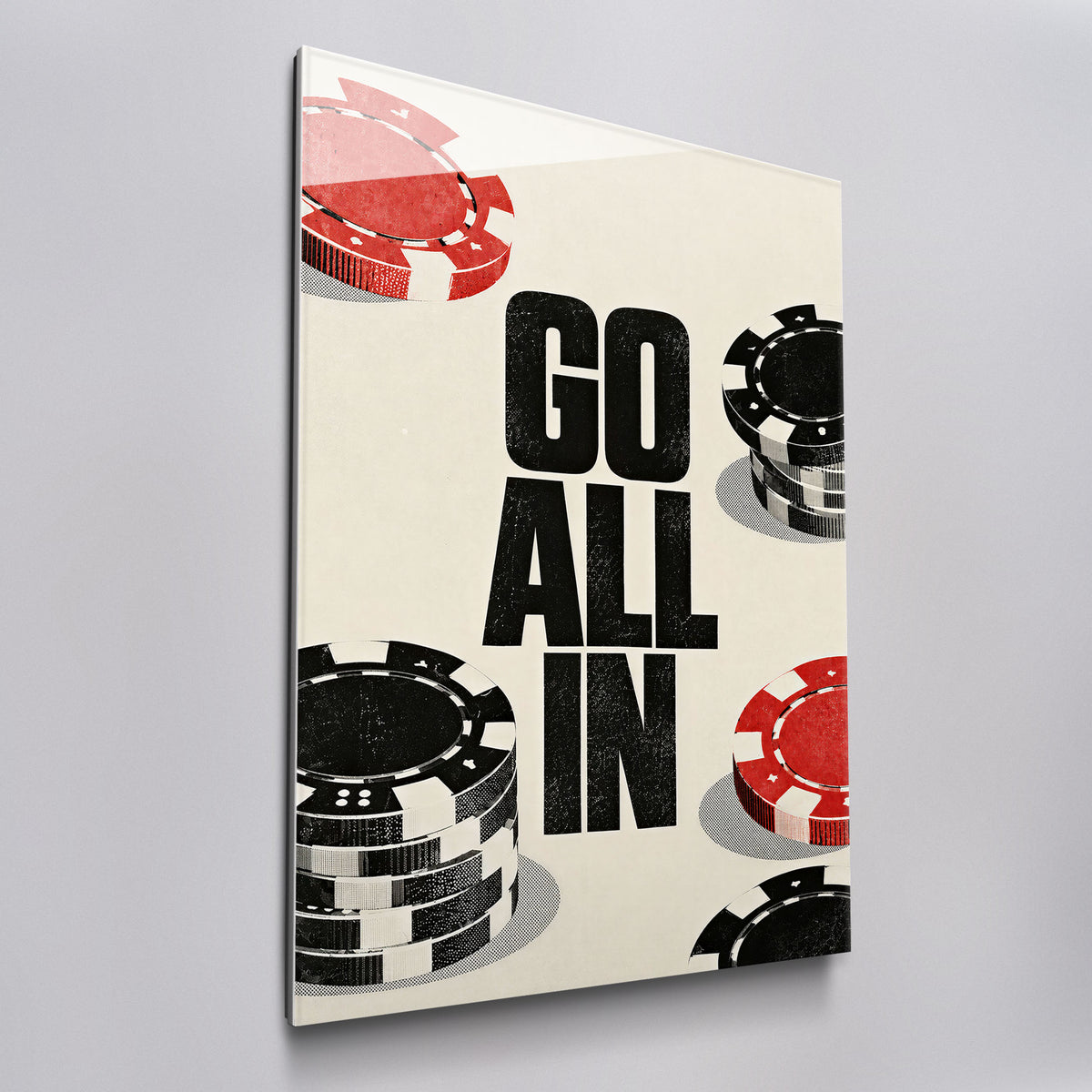 Go All In acrylic glass wall art, angled view