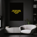 Habits Over Goals wall art above a white chair in a dark room