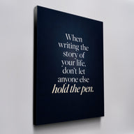 Hold The Pen motivational wall art on canvas, angled view