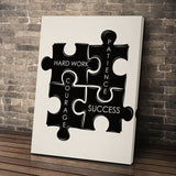 Puzzle Pieces wall art leaning against a brick wall