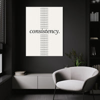 Show Up Daily wall art above a white chair in a dark room