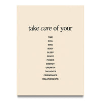 Take Care canvas wall art, front view