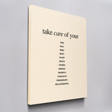 Take Care canvas wall art, angled view