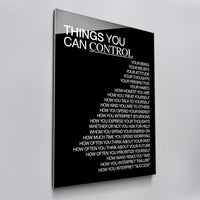 Things You Can Control (Black) acrylic glass wall art, angled view