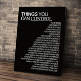Things You Can Control (Black) wall art leaning against a brick wall