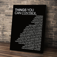 Things You Can Control (Black) wall art leaning against a brick wall