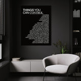 Things You Can Control (Black) wall art above a white chair in a dark room